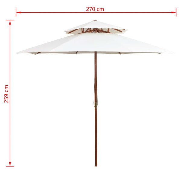 Cremefarbener Sonnenschirm Roni 270x270cm (2-lagig, Holzstange)
