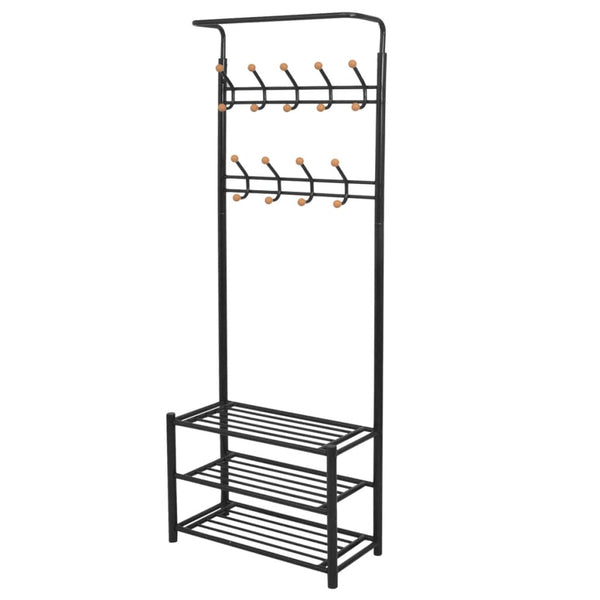 Schwarze Garderobe mit Schuhregal Seva 68x32x182,5cm
