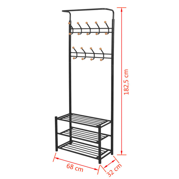 Schwarze Garderobe mit Schuhregal Seva 68x32x182,5cm