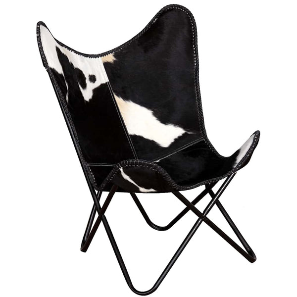 Schmetterlingssessel Echo schwarz-weiß (echtes Rindsleder)