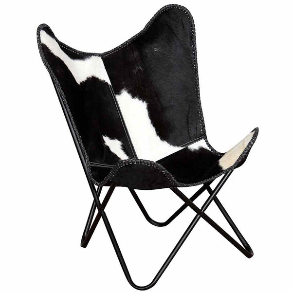 Schmetterlingssessel Echo schwarz-weiß (echtes Rindsleder)