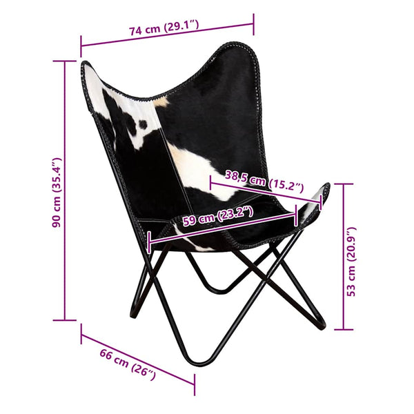 Schmetterlingssessel Echo schwarz-weiß (echtes Rindsleder)