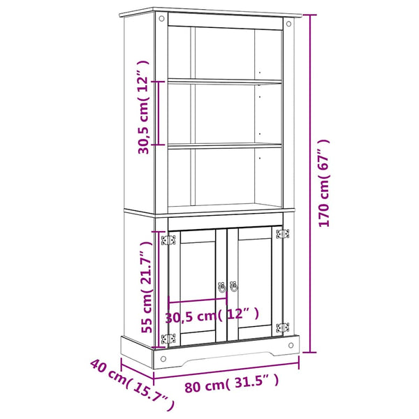 Geschirrschrank Mexiko Kiefer Corona-Serie Adalyn 80x40x170cm