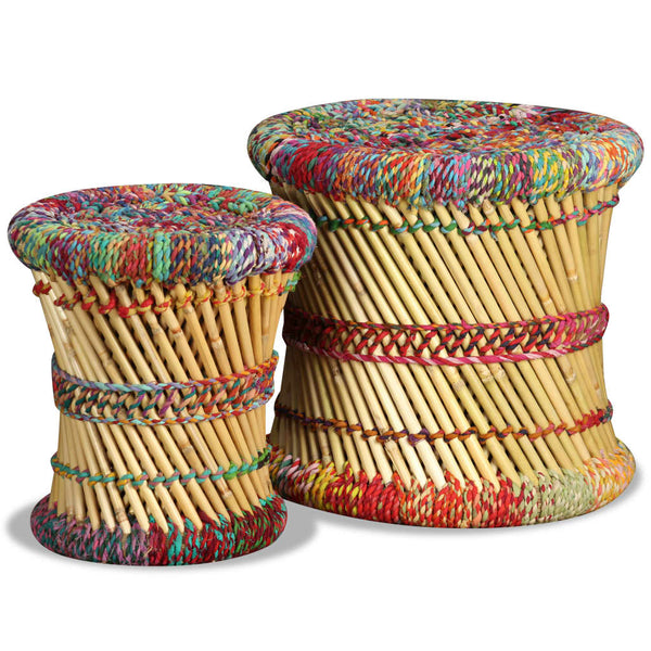 Bunte Hocker mit Chindi-Details Bodale (2 Stück Bambus)