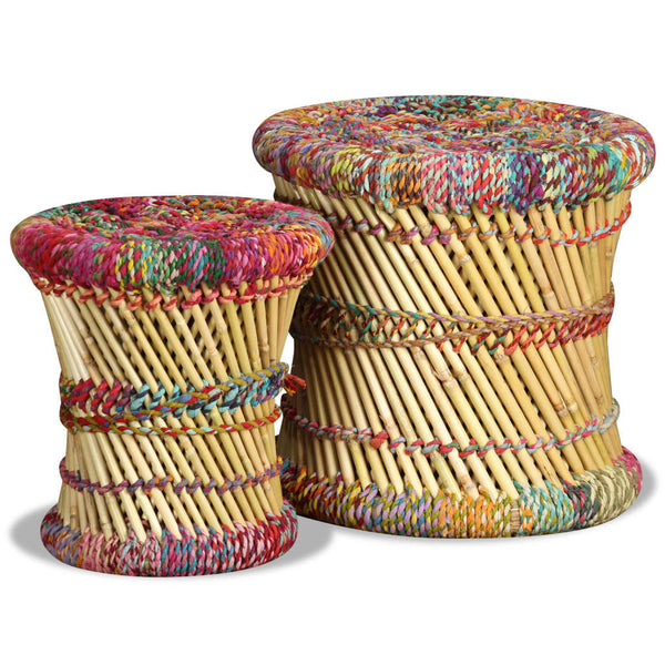 Bunte Hocker mit Chindi-Details Bodale (2 Stück Bambus)