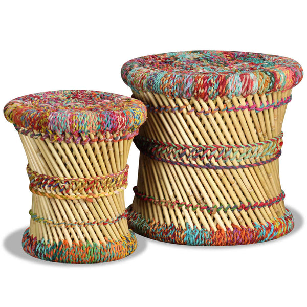 Bunte Hocker mit Chindi-Details Bodale (2 Stück Bambus)