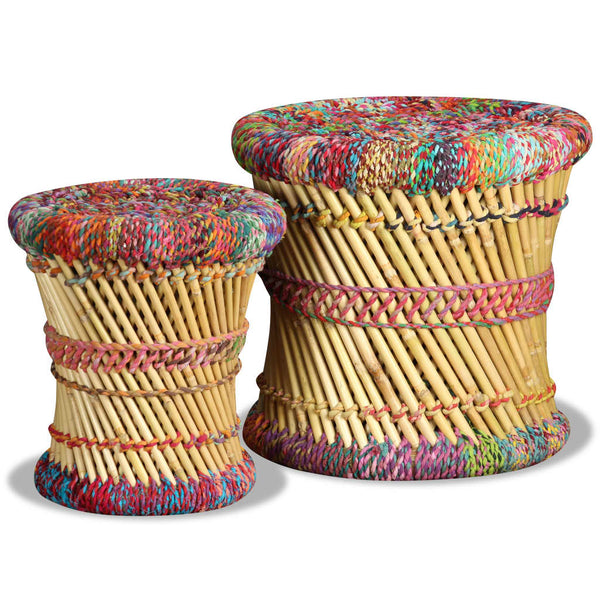 Bunte Hocker mit Chindi-Details Bodale (2 Stück Bambus)