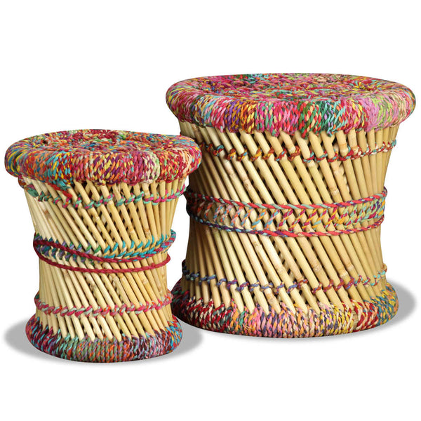 Bunte Hocker mit Chindi-Details Bodale (2 Stück Bambus)