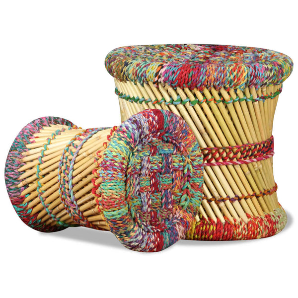 Bunte Hocker mit Chindi-Details Bodale (2 Stück Bambus)