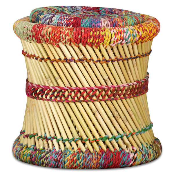 Bunte Hocker mit Chindi-Details Bodale (2 Stück Bambus)
