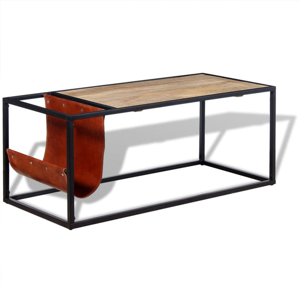 Couchtisch mit Zeitschriftenhalter aus Leder Stilica 110x50x45cm