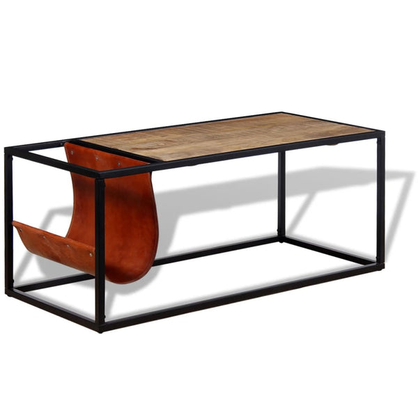 Couchtisch mit Zeitschriftenhalter aus Leder Stilica 110x50x45cm