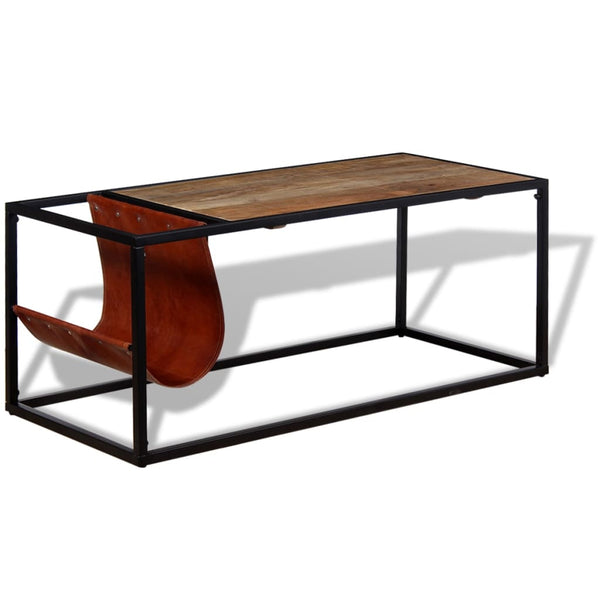 Couchtisch mit Zeitschriftenhalter aus Leder Stilica 110x50x45cm