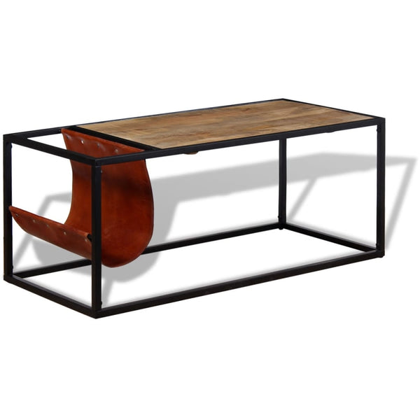 Couchtisch mit Zeitschriftenhalter aus Leder Stilica 110x50x45cm
