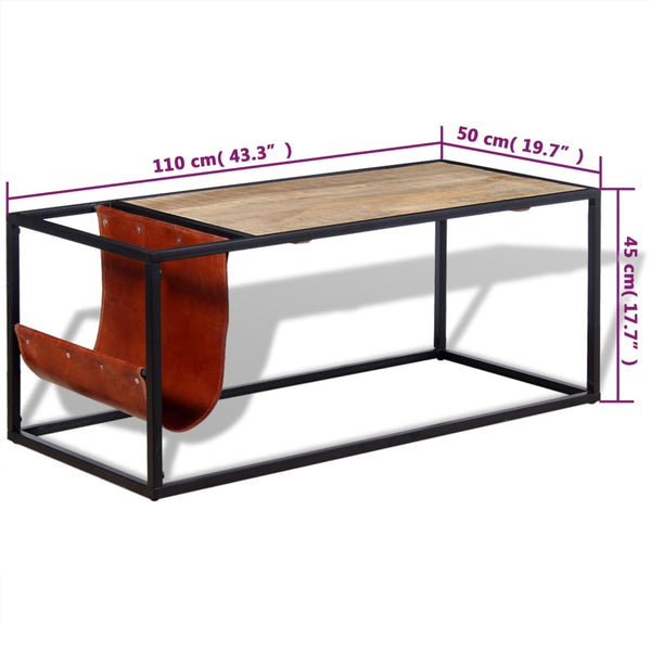 Couchtisch mit Zeitschriftenhalter aus Leder Stilica 110x50x45cm