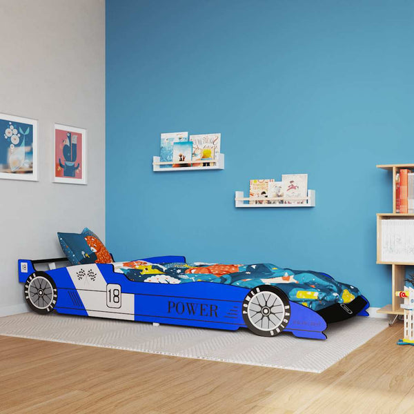 Blaues Kinderbett Rennwagen Alisenia 90x200cm