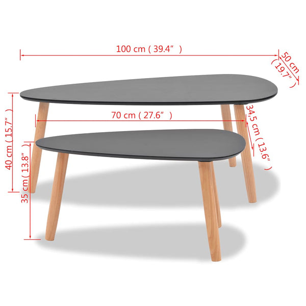 Schwarzes Couchtischset Iujea (2 Stück Kiefer)