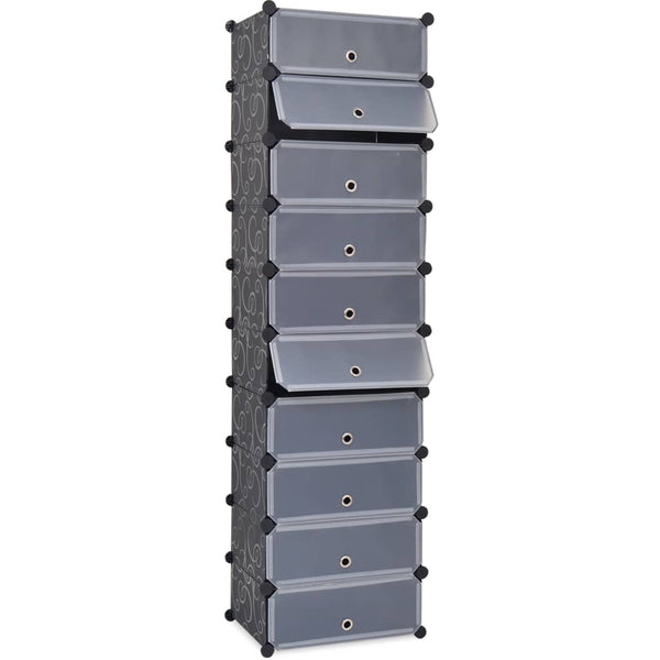Schwarzer Schuhschrank Ghinga (mit 10 miteinander verbundenen Fächern)