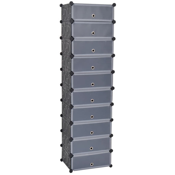 Schwarzer Schuhschrank Ghinga (mit 10 miteinander verbundenen Fächern)