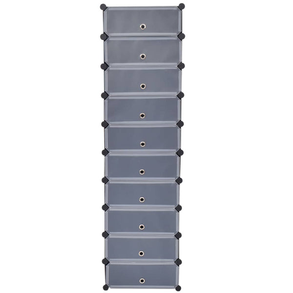 Schwarzer Schuhschrank Ghinga (mit 10 miteinander verbundenen Fächern)