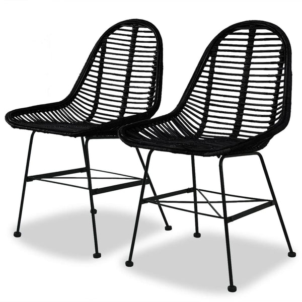 Schwarze Esszimmerstühle Lemia (2er Set Naturrattan)