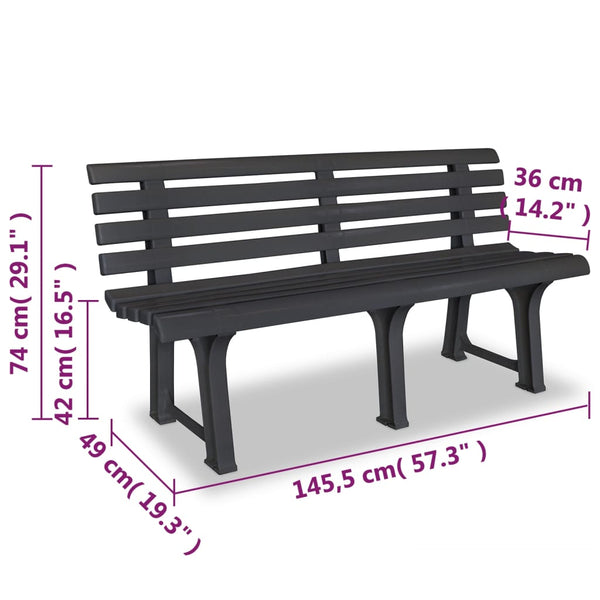 Antrasiitti puutarhapenkki Ludvica 145,5cm (muovi)
