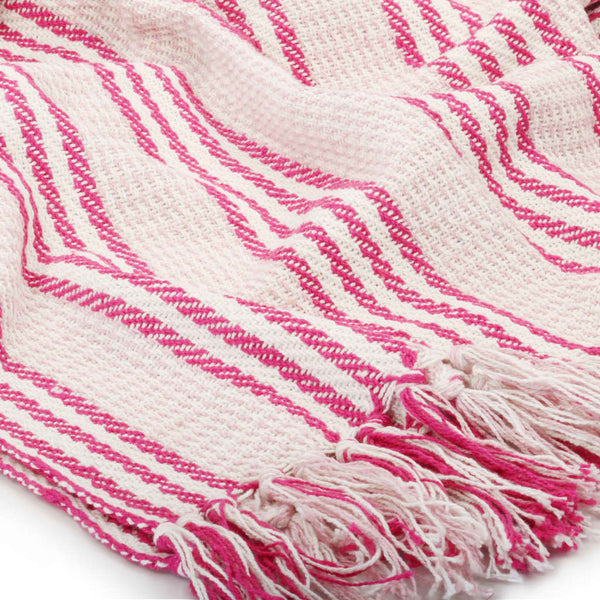 Pinkki ja valkoinen viltti puuvilla raidat Cosmetics 125x150cm
