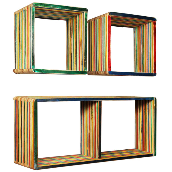 Mehrfarbiges Wandregal-Set Camilian (recyceltes Massivholz Teak)