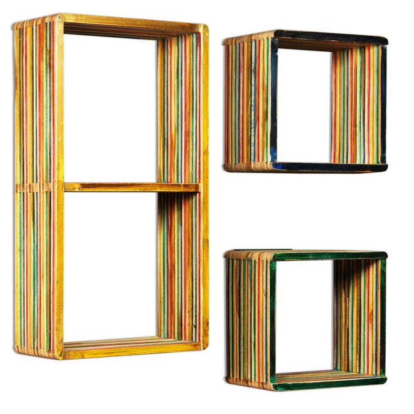 Mehrfarbiges Wandregal-Set Camilian (recyceltes Massivholz Teak)