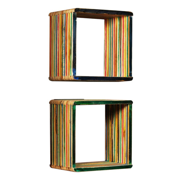 Mehrfarbiges Wandregal-Set Camilian (recyceltes Massivholz Teak)