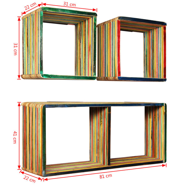 Mehrfarbiges Wandregal-Set Camilian (recyceltes Massivholz Teak)