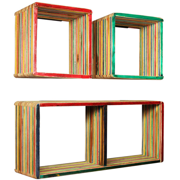 Mehrfarbiges Wandregal-Set Camilian (recyceltes Massivholz Teak)