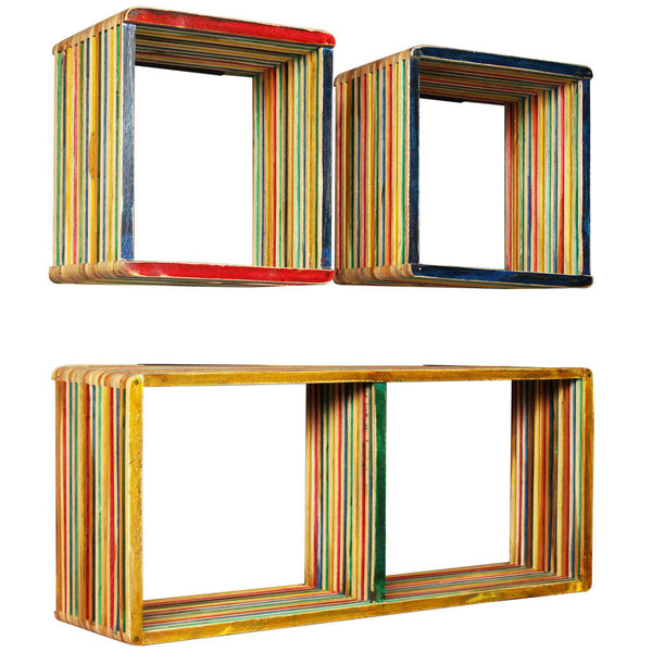 Mehrfarbiges Wandregal-Set Camilian (recyceltes Massivholz Teak)