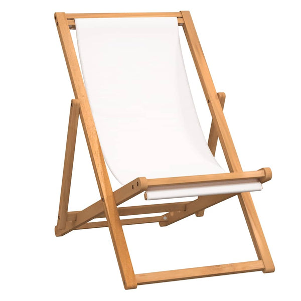 Cremefarbener Deckstuhl Teakholz Gulver 56x105x96cm