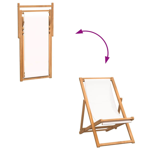 Cremefarbener Deckstuhl Teakholz Gulver 56x105x96cm
