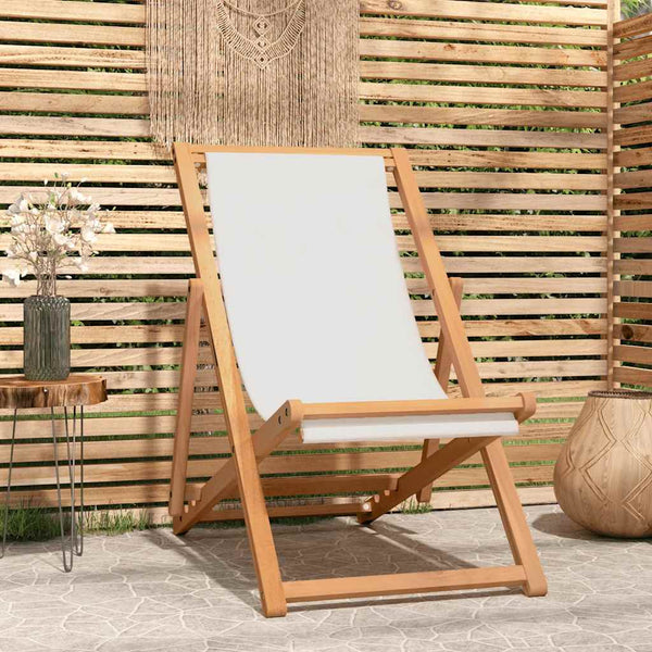 Cremefarbener Deckstuhl Teakholz Gulver 56x105x96cm