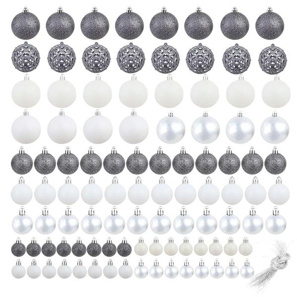 Weißes/graues Christbaumkugelset Ciforac 3/4/6cm (100 Stück)