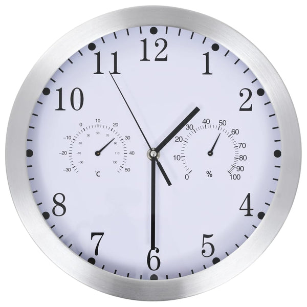 Weiße Wanduhr Quarzwerk Feuchtigkeits- und Thermometer Durchmesser 30 cm