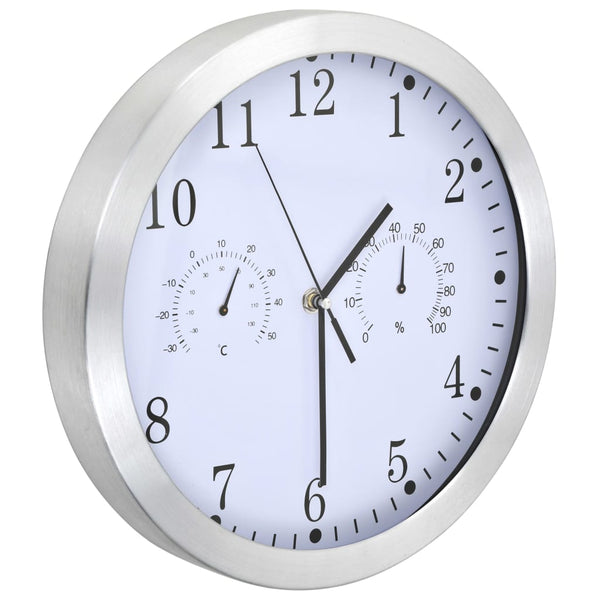 Weiße Wanduhr Quarzwerk Feuchtigkeits- und Thermometer Durchmesser 30 cm