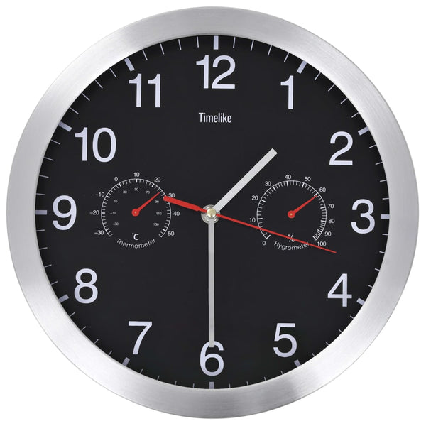 Schwarze Wanduhr Quarzwerk Feuchtigkeits- und Temperaturanzeige Titieni 30cm