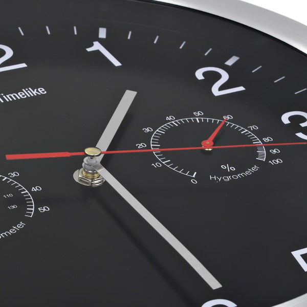 Schwarze Wanduhr Quarzwerk Feuchtigkeits- und Temperaturanzeige Titieni 30cm