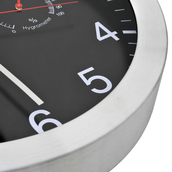 Schwarze Wanduhr Quarzwerk Feuchtigkeits- und Temperaturanzeige Titieni 30cm