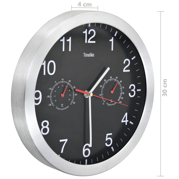 Schwarze Wanduhr Quarzwerk Feuchtigkeits- und Temperaturanzeige Titieni 30cm