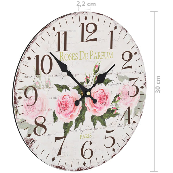 Vintage-Wanduhr mit Blumenmuster Tifor 30cm