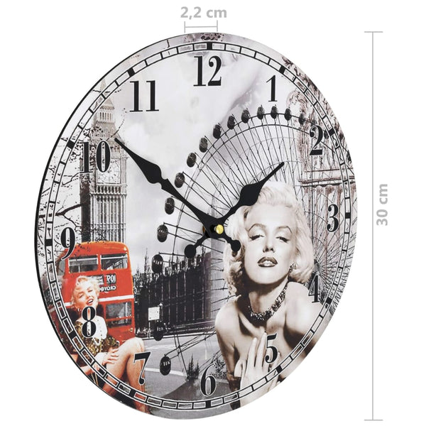 Wanduhr im Vintage-Stil Marilyn Monroe Tifor 30 cm