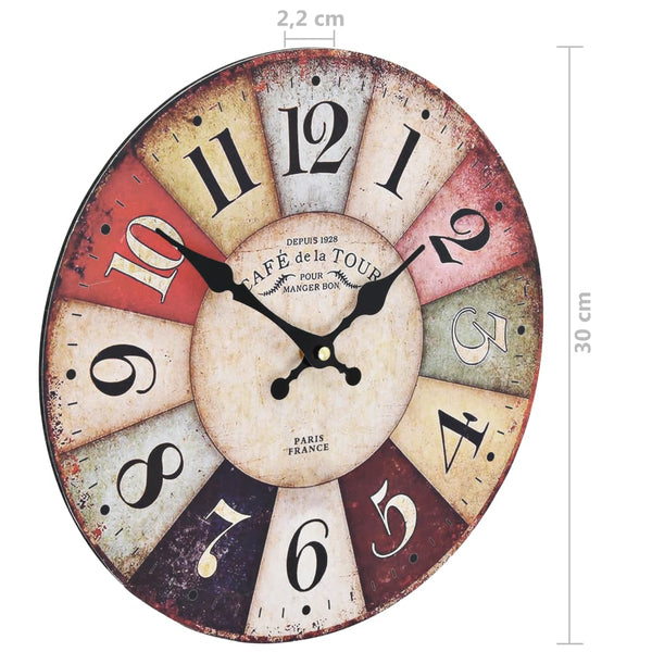 Bunte Wanduhr im Vintage-Stil Tifor 30cm