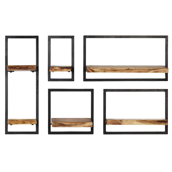 Wandregal-Set Auralia (5-tlg., Akazienholz und Stahl)