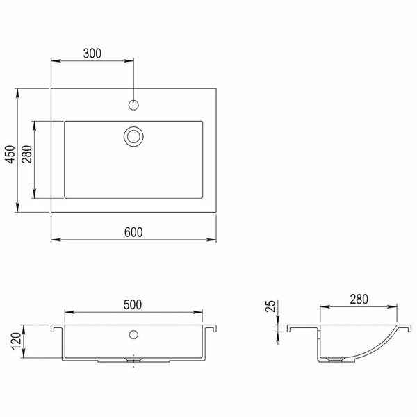 Valkoinen graniittiallas Dicu 600x450x120 mm