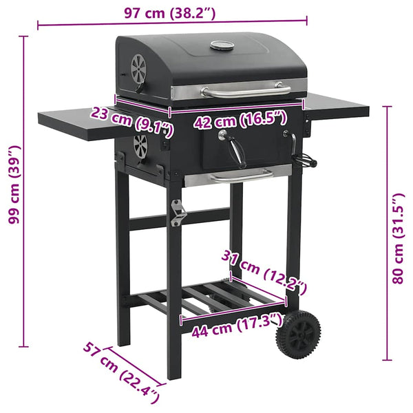 Schwarzer Holzkohlegrill mit Ablage Nevinca
