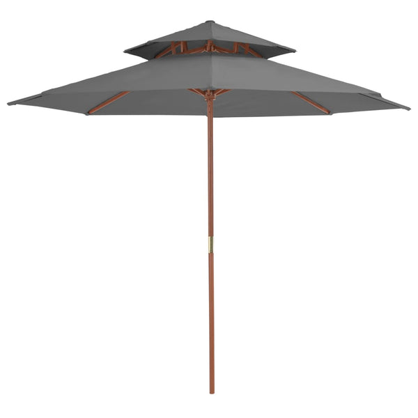 Anthrazitfarbener Sonnenschirm Roni 270cm (zweilagiger Holzrahmen)